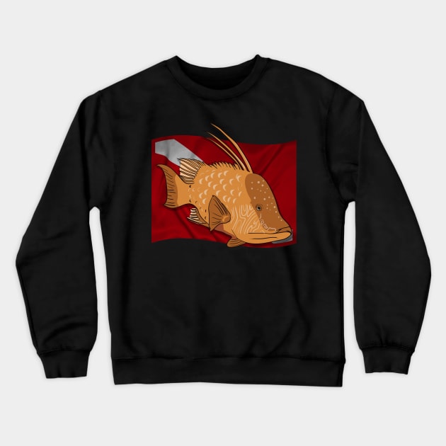 Fish Hogfish On Dive Flag Florida Spearfishing Gift Diving Crewneck Sweatshirt by Proficient Tees